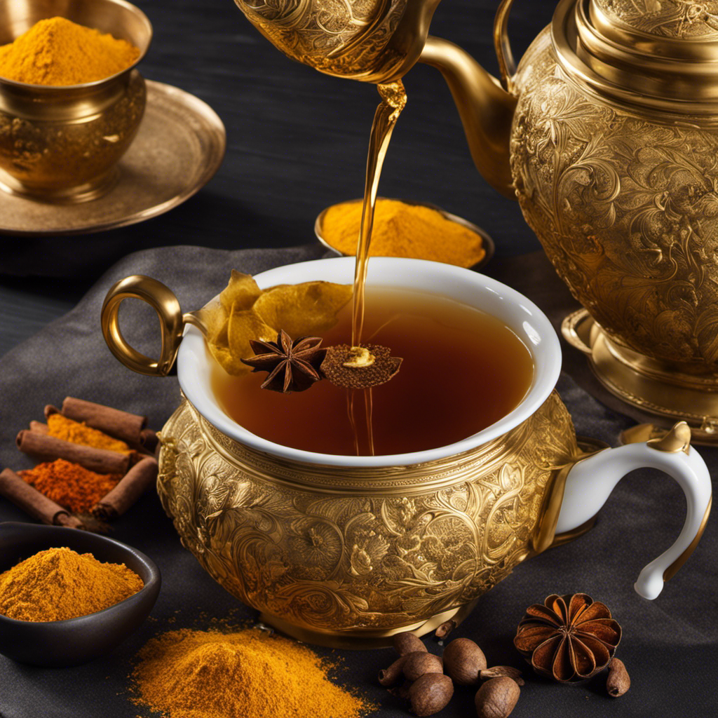 An image that showcases a steaming cup of vibrant golden turmeric tea