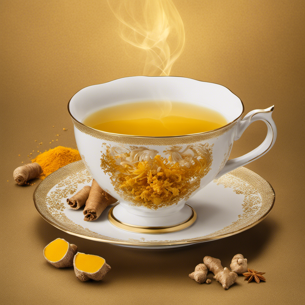 An image showcasing a vibrant teacup filled with Republic of Tea's Turmeric Ginger Tea