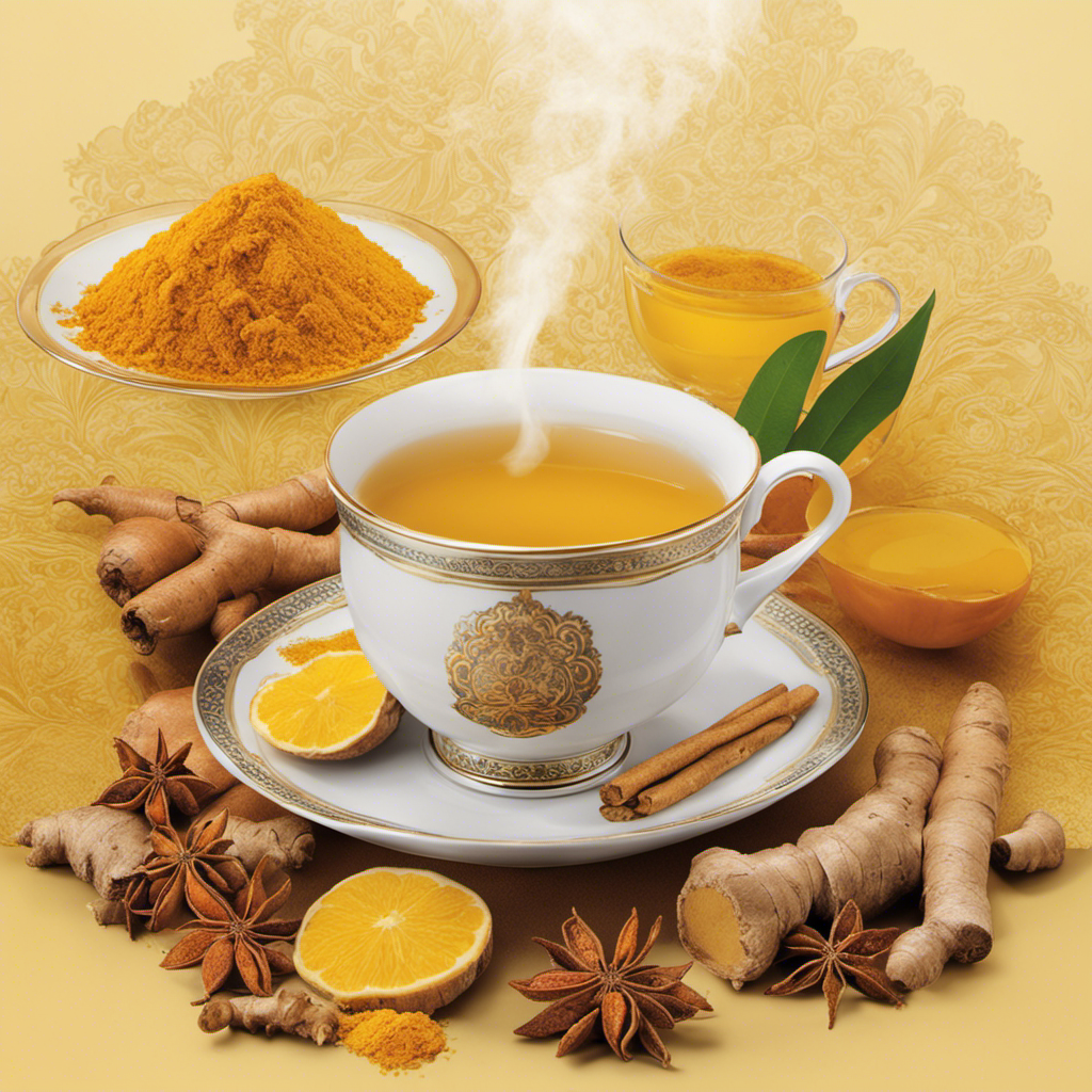 An image that depicts a steaming cup of Rishi Ginger and Turmeric Tea