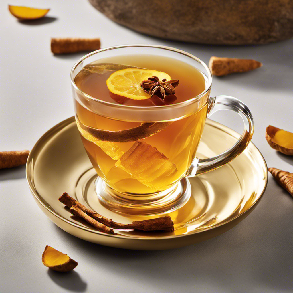 An image showcasing a vibrant cup of Rishi Tea Turmeric Ginger