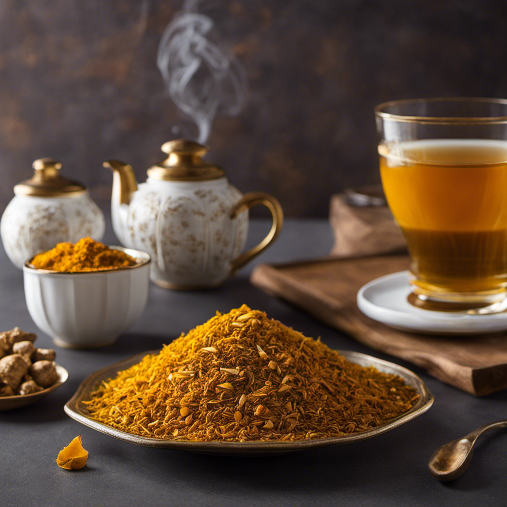 An image showcasing a vibrant quarter pound of Rishi Turmeric Ginger Tea