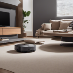 An image capturing the sleek and modern Roborock S8+ Robot Vacuum effortlessly gliding across a plush carpet, its advanced sensors and precision brushes leaving a trail of perfectly cleaned floors in its wake
