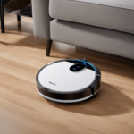 An image showcasing the sleek RoboVac G32 Pro gliding effortlessly across various surfaces, effortlessly picking up dust, debris, and pet hair