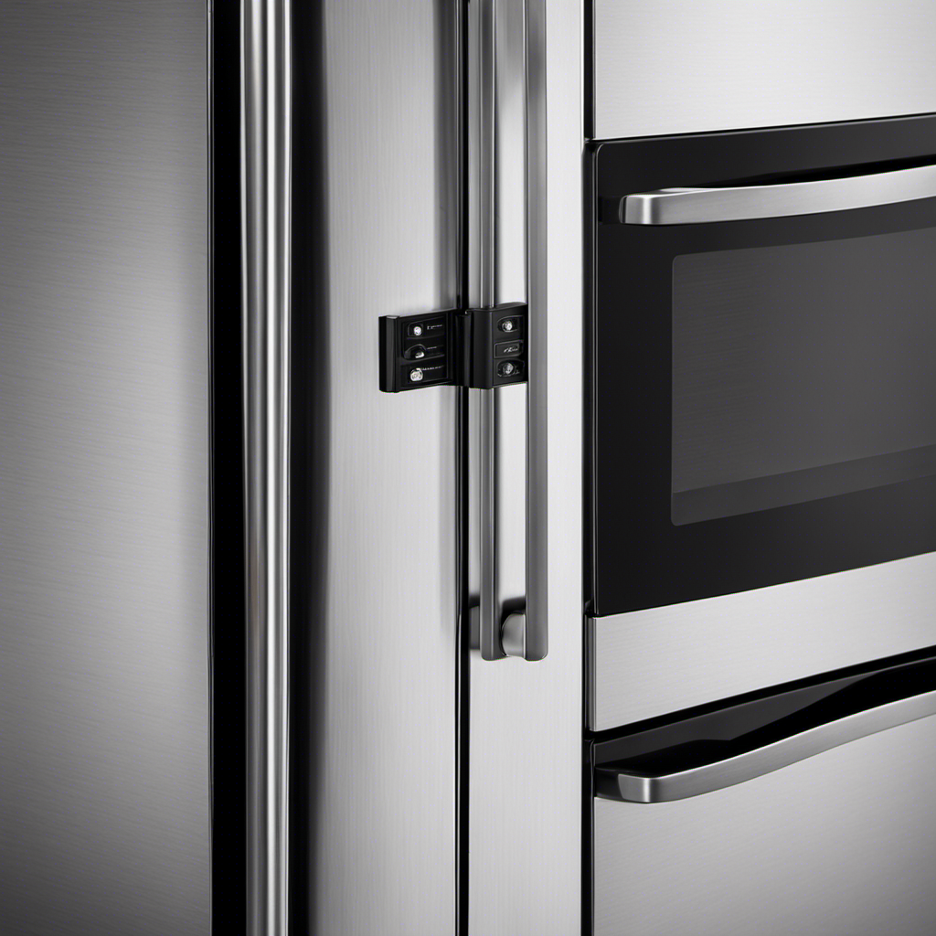 An image showcasing the SAFELON Refrigerator Lock in action: a sturdy, stainless steel lock securely fastened around the refrigerator door, preventing unauthorized access
