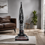 An image featuring the Shark AZ3002 Stratos Upright Vacuum in action, showing its powerful suction effortlessly capturing dirt and debris from various surfaces