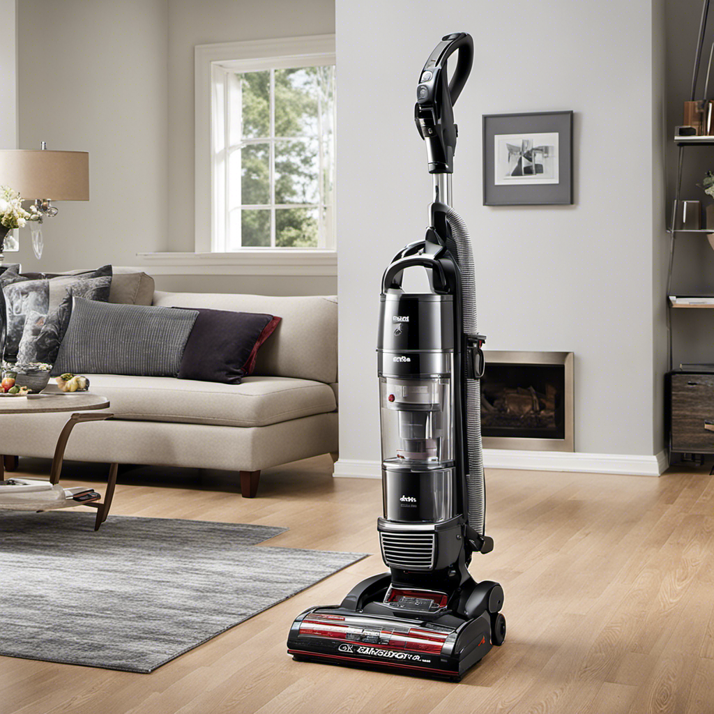 An image showcasing the Shark NV356E Navigator Lift-Away Professional Upright Vacuum in action, capturing its powerful suction as it effortlessly removes dirt and debris from various surfaces