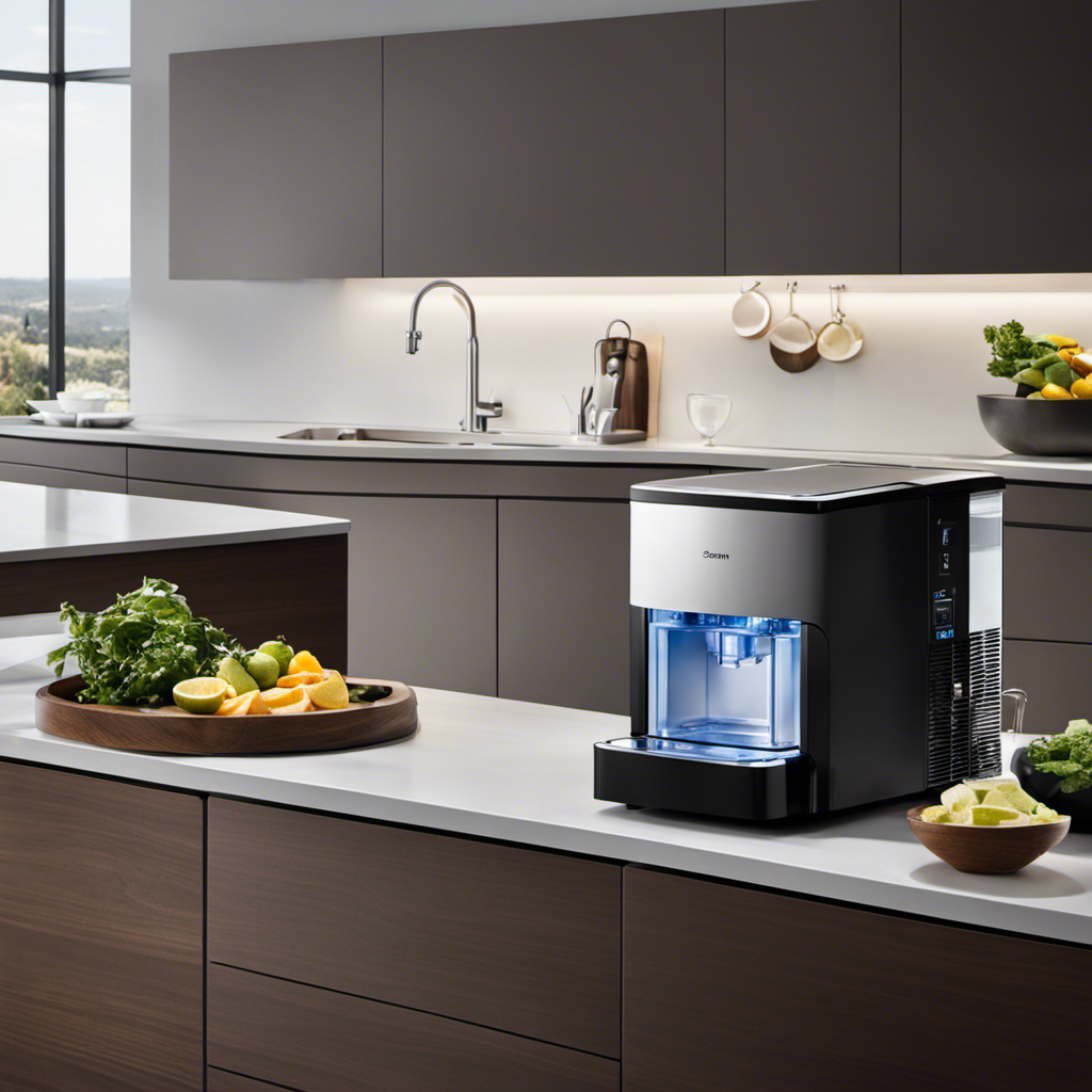 An image showcasing a sleek, compact Silonn Ice Maker Countertop in a modern kitchen setting
