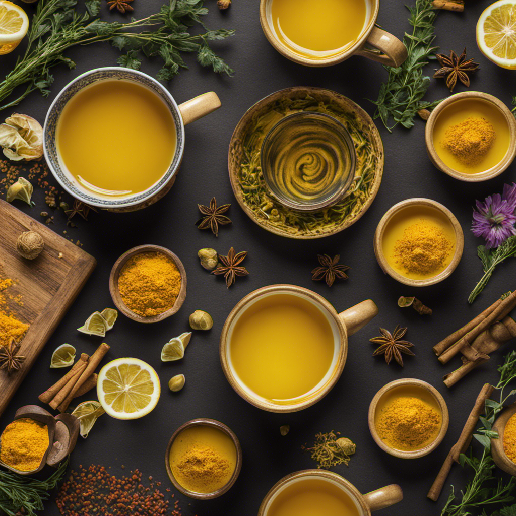 An image showcasing a steaming cup of golden Sweet Turmeric Tea