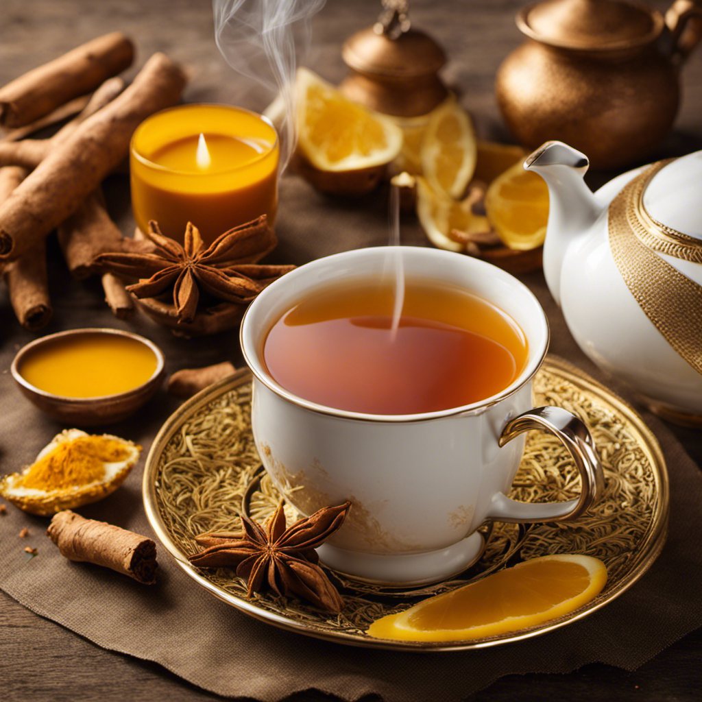 An image showcasing a vibrant cup of Tea Well Turmeric Spice