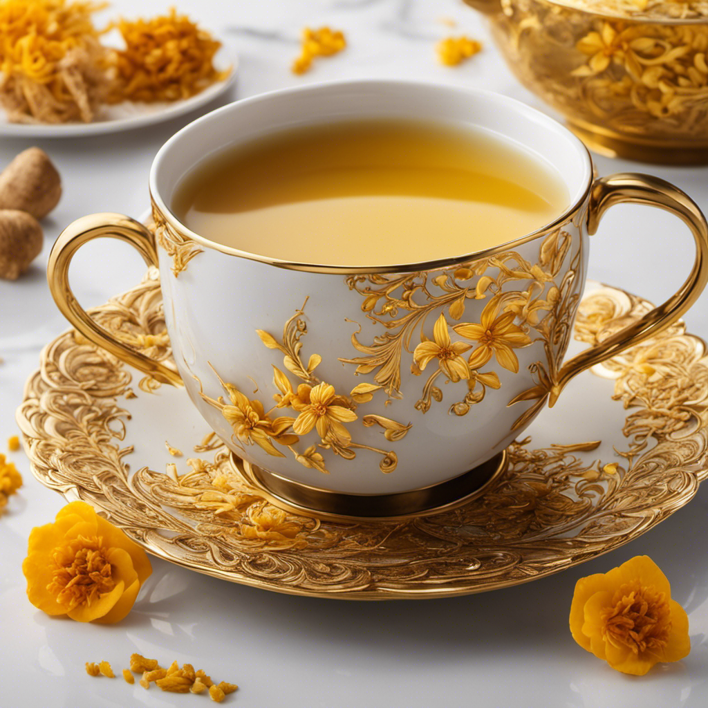 An image that showcases a steaming cup of tea, emanating a golden hue