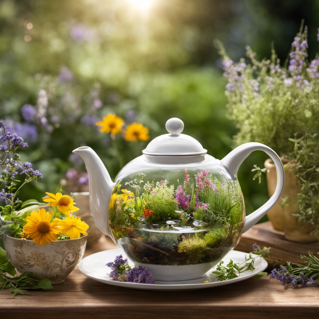 An image that showcases a serene, sun-drenched garden filled with vibrant, aromatic herbs