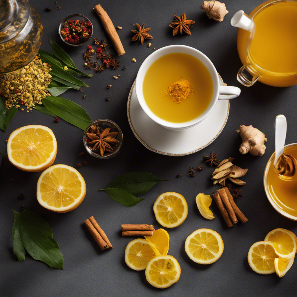 An image showcasing a steaming cup of The Tea Spot's Triple Root Ginger Chai Turmeric Tonic