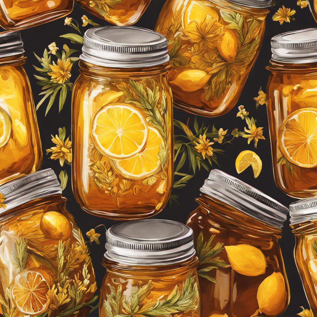 An image showcasing a mason jar filled with vibrant golden sun tea infused with turmeric
