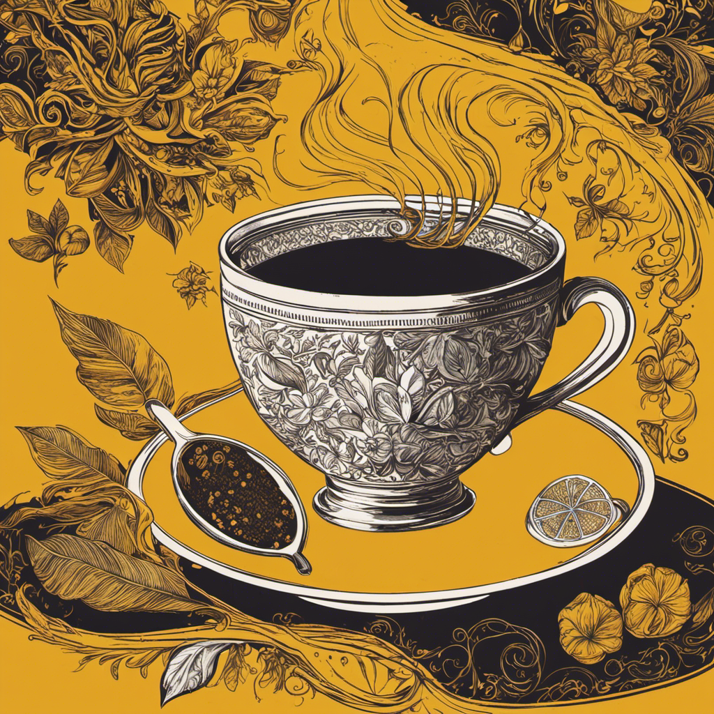 An image of a steaming mug filled with vibrant yellow turmeric and vinegar tea, swirling gracefully with fragrant spices