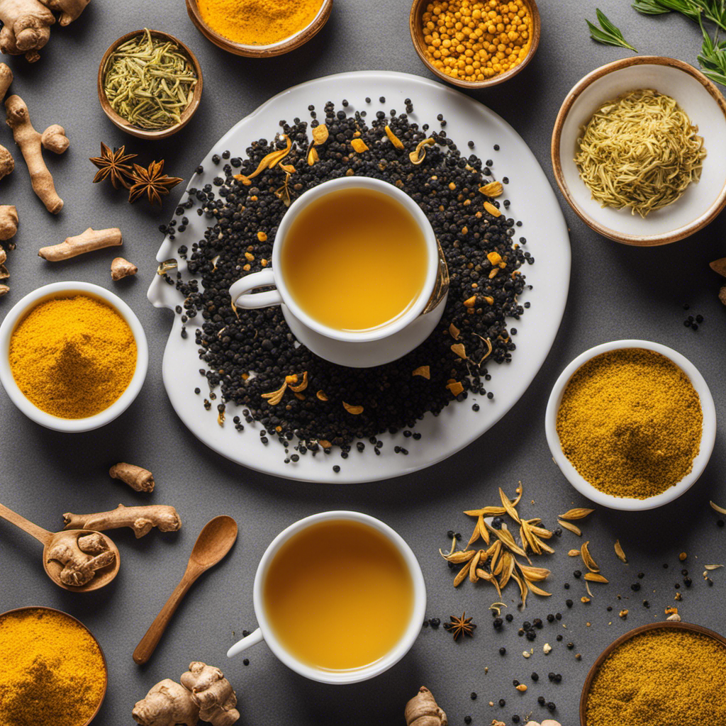 An image showcasing a vibrant cup of steaming Turmeric Black Pepper & Ginger tea