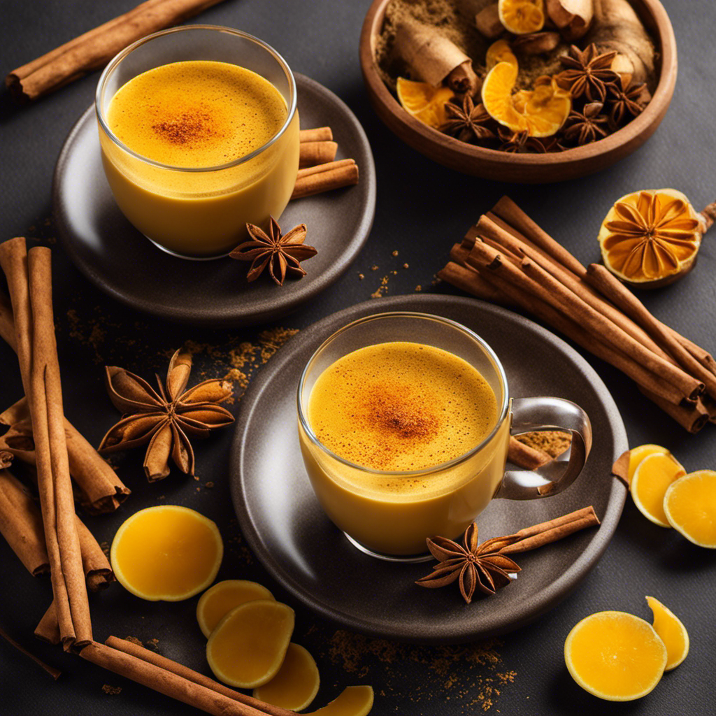An image that showcases a steaming cup of Turmeric Cinnamon Milk Tea, with a rich golden hue