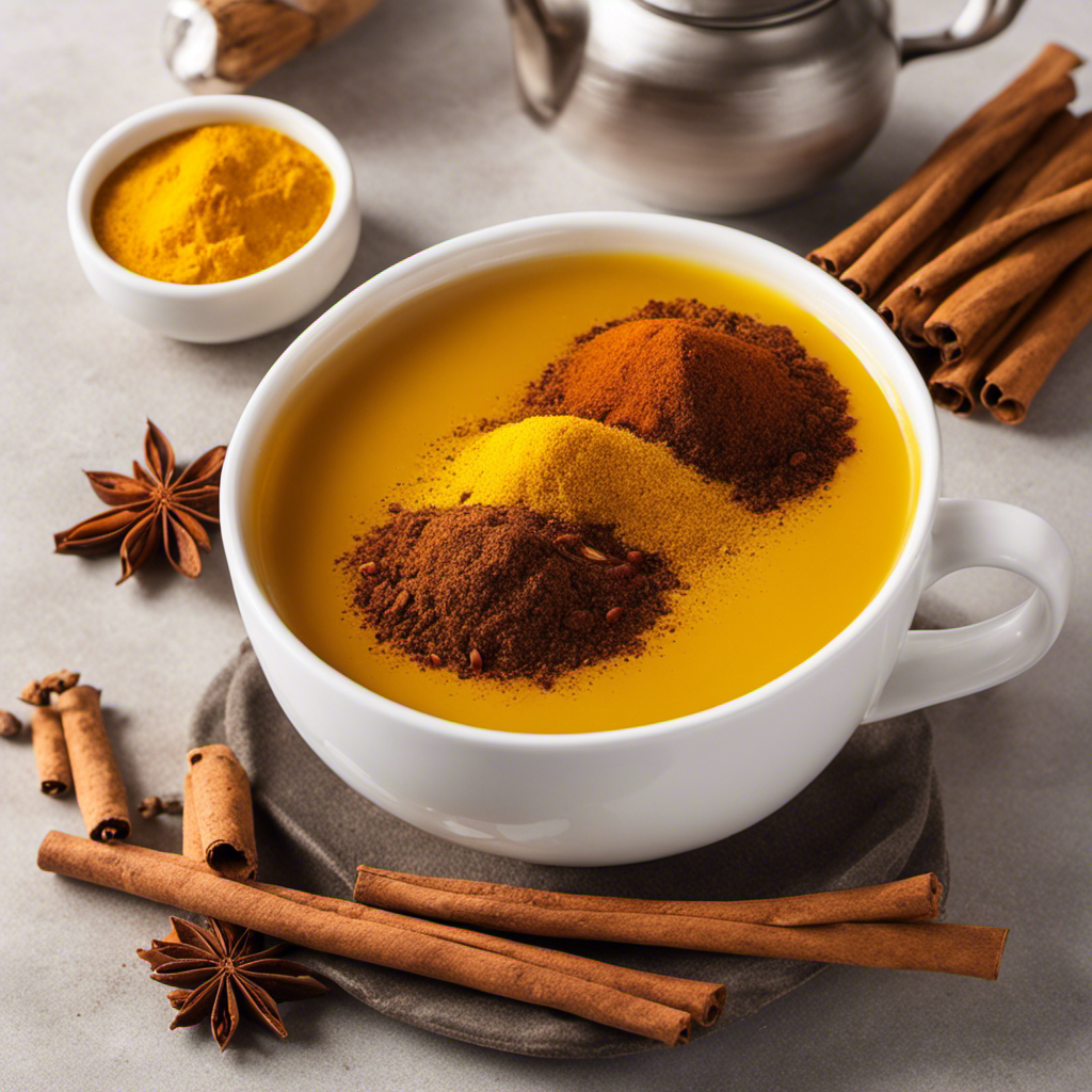 An image showcasing a steaming cup of Turmeric Cinnamon Tea, beautifully infused with vibrant hues of yellow and brown