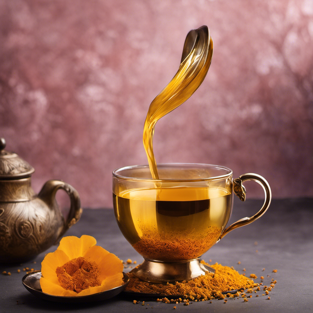 An image showcasing a ceramic teacup filled with vibrant golden Turmeric Detox Tea