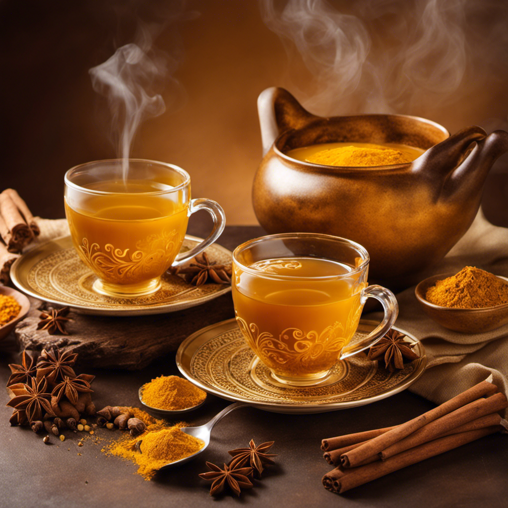An image showcasing a steaming mug of Turmeric Ginger Cinnamon Anise Tea