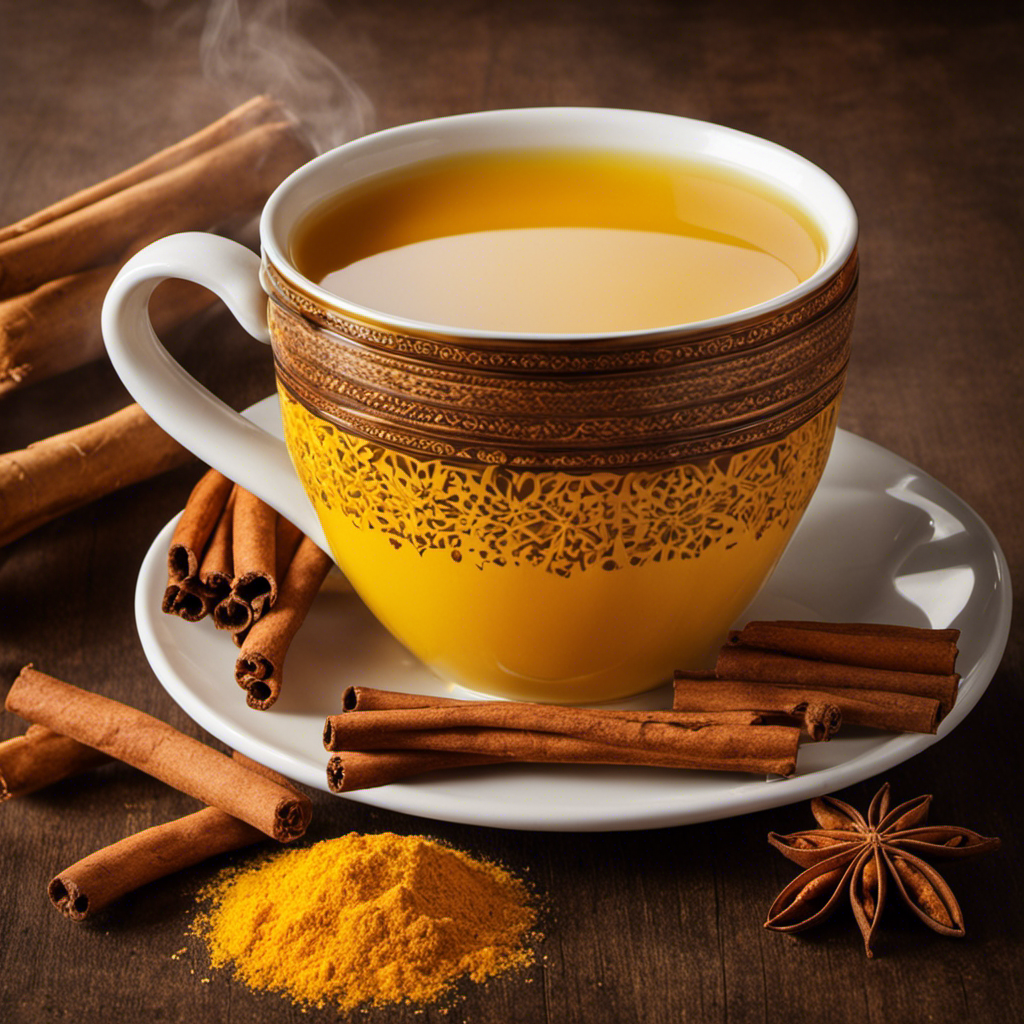 An image showcasing a warm, inviting cup of Turmeric Ginger Cinnamon Tea