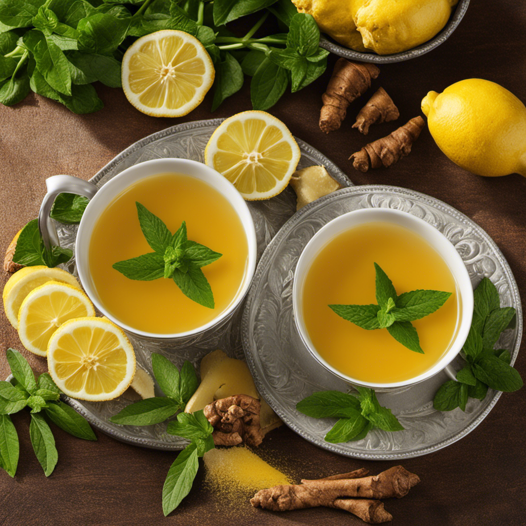 An image showcasing a warm, inviting cup of vibrant yellow Turmeric Ginger Tea from Costco's Newman's Own collection