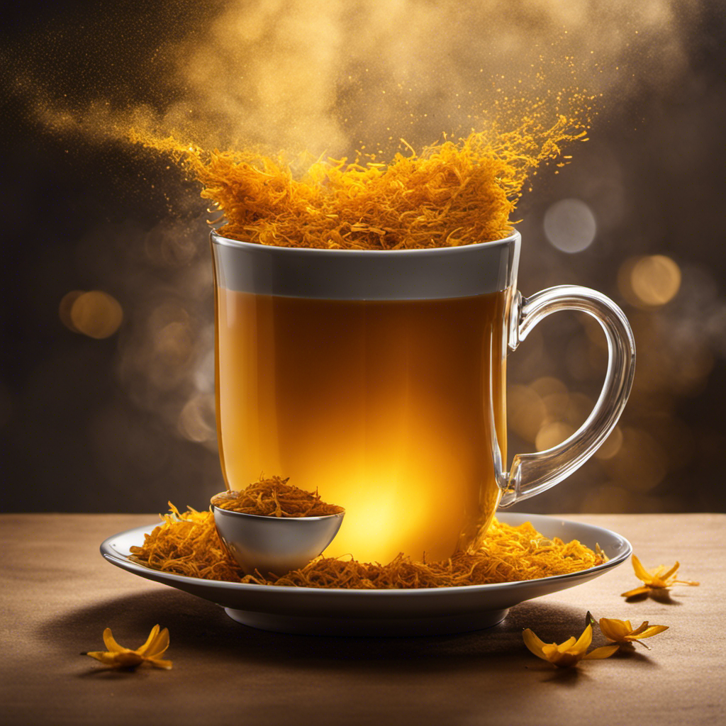 An image of a steaming mug, brimming with vibrant yellow Turmeric Glow Tea