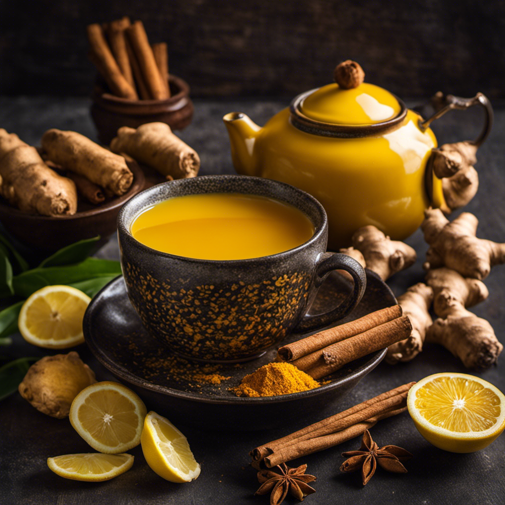 An image featuring a vibrant yellow cup filled with steaming turmeric tea