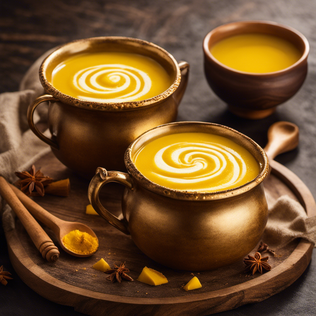 Ing mug of creamy golden milk, infused with exotic turmeric and drizzled with sweet honey