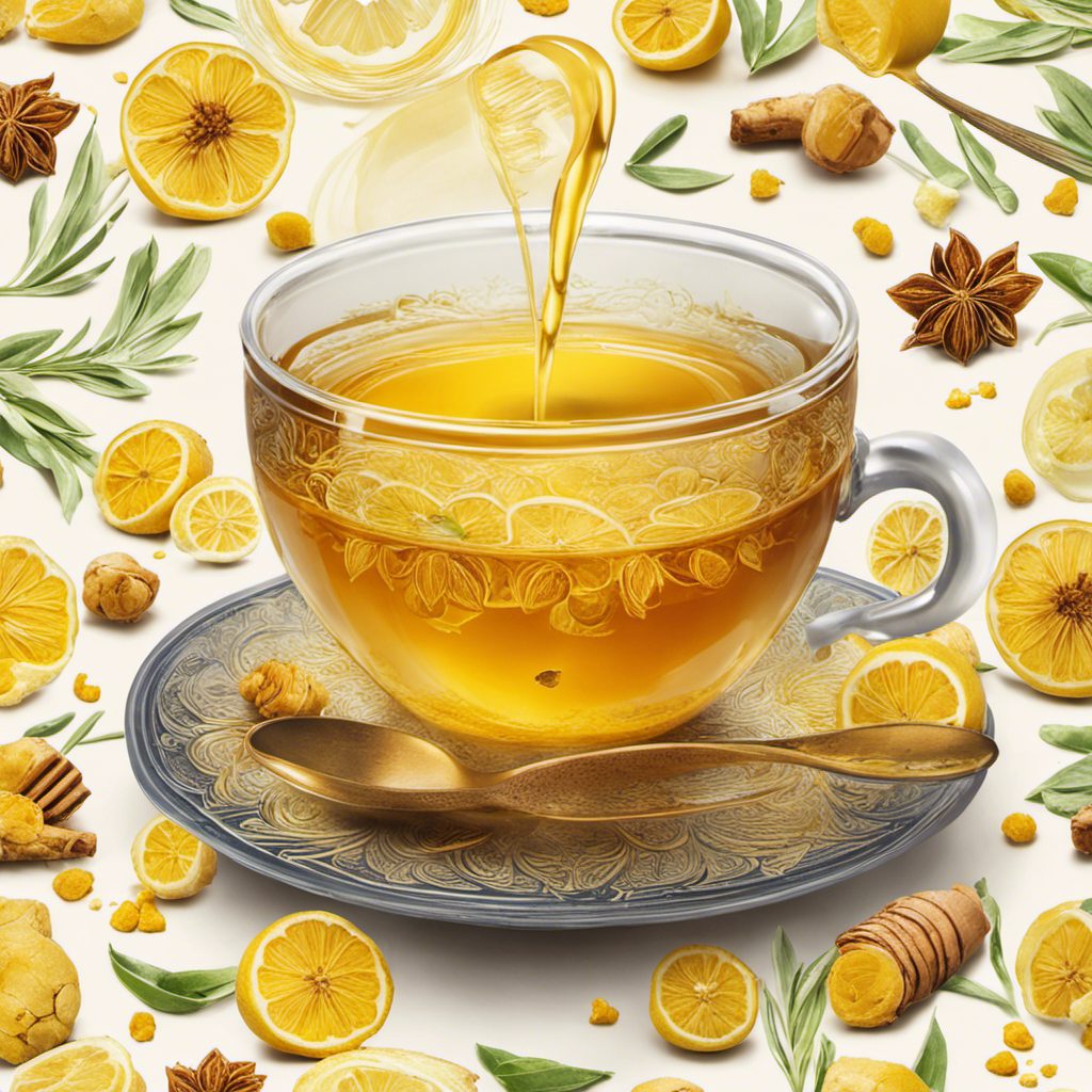 An image showcasing a warm, soothing cup of turmeric tea, steam rising gently, with a vibrant yellow hue