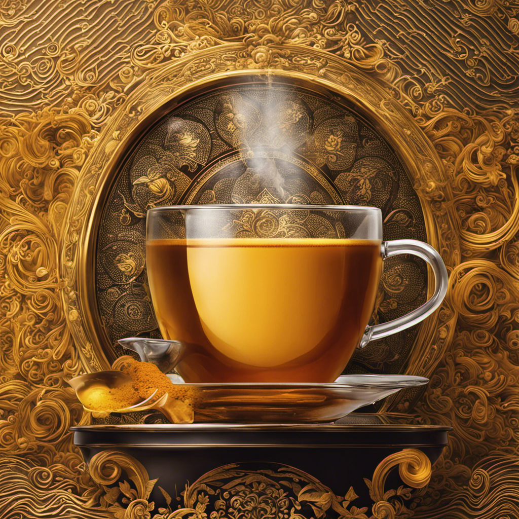 An image that showcases a modern coffee machine brewing a vibrant, golden-hued cup of turmeric tea