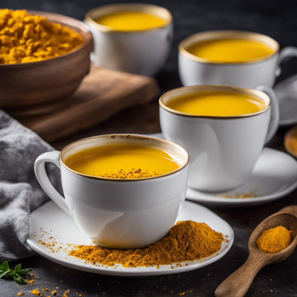 An appealing image showcasing a vibrant yellow Turmeric Tea Keurig, with steam rising from the cup
