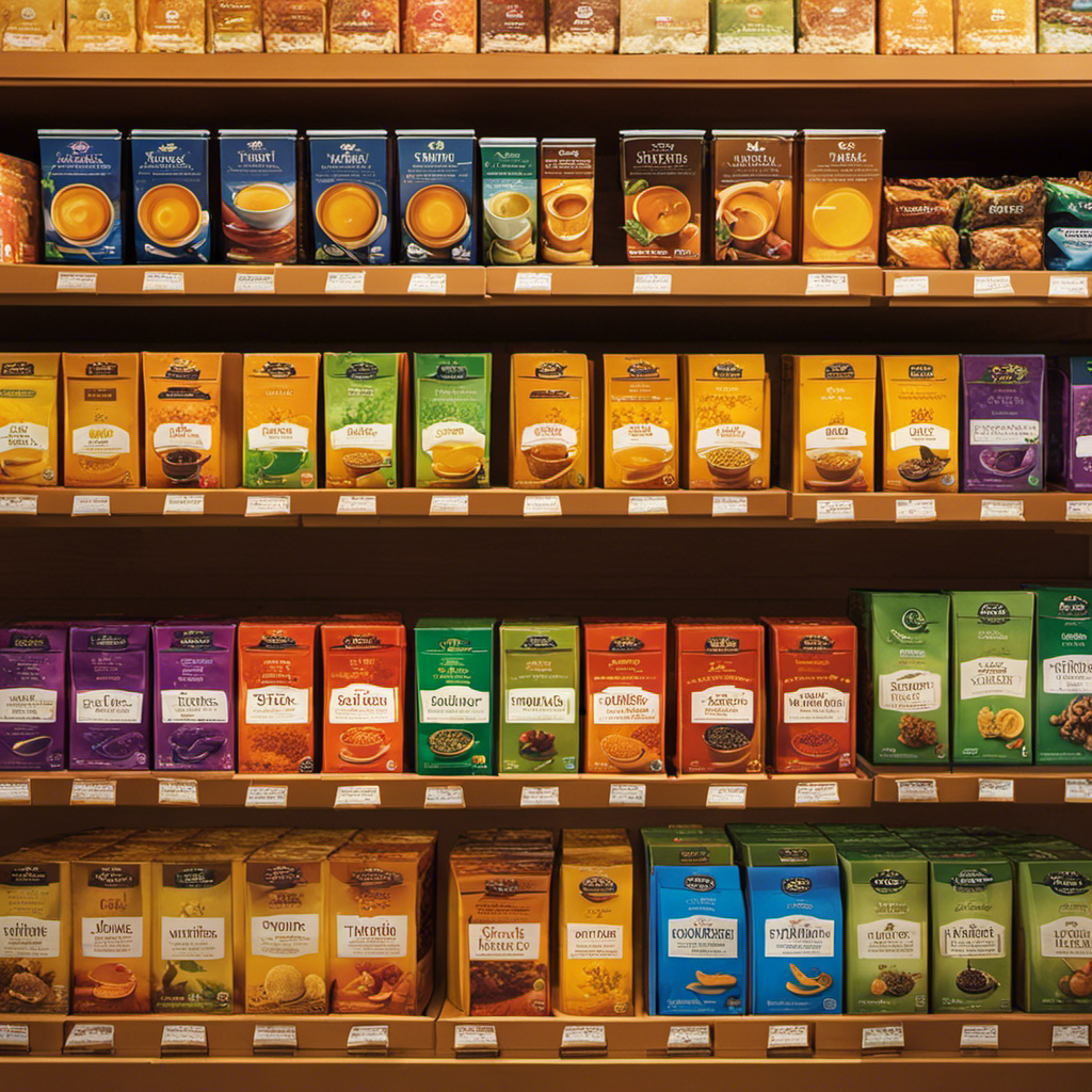 An image showcasing a vibrant display of Walmart's Turmeric Tea selection
