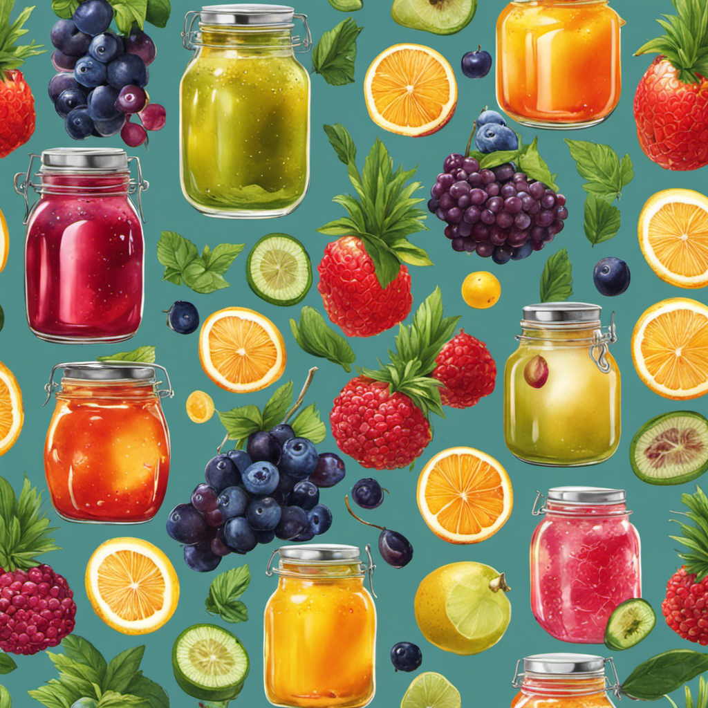 An image showcasing a vibrant glass jar filled with homemade kombucha, surrounded by colorful, organic fruits and herbs, exuding freshness
