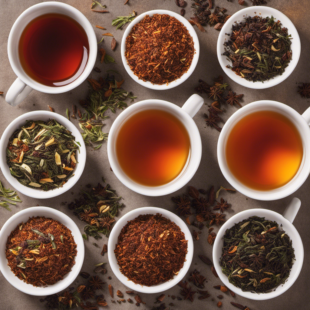 An image showcasing a vibrant assortment of loose leaf and packaged Rooibos teas