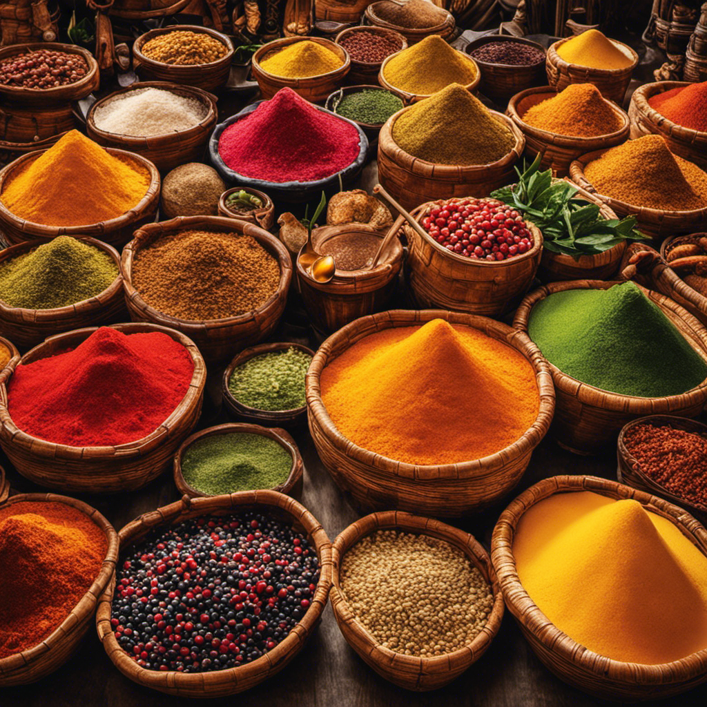 An image capturing the vibrant essence of a bustling marketplace, overflowing with colorful stalls displaying exotic drinks from around the world