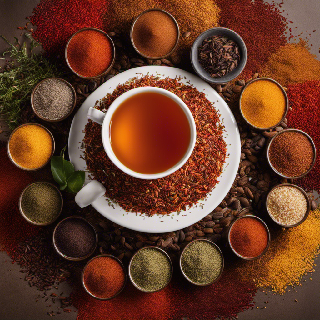 A captivating image showcasing a vibrant mosaic of ten different Rooibos tea blends