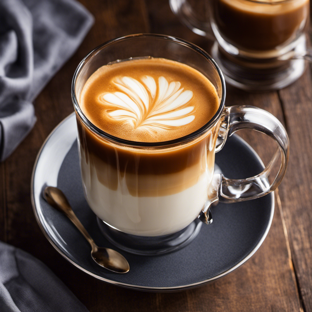 An image featuring a glass mug filled with rich, velvety caramel-colored coffee, topped with a creamy, frothy layer