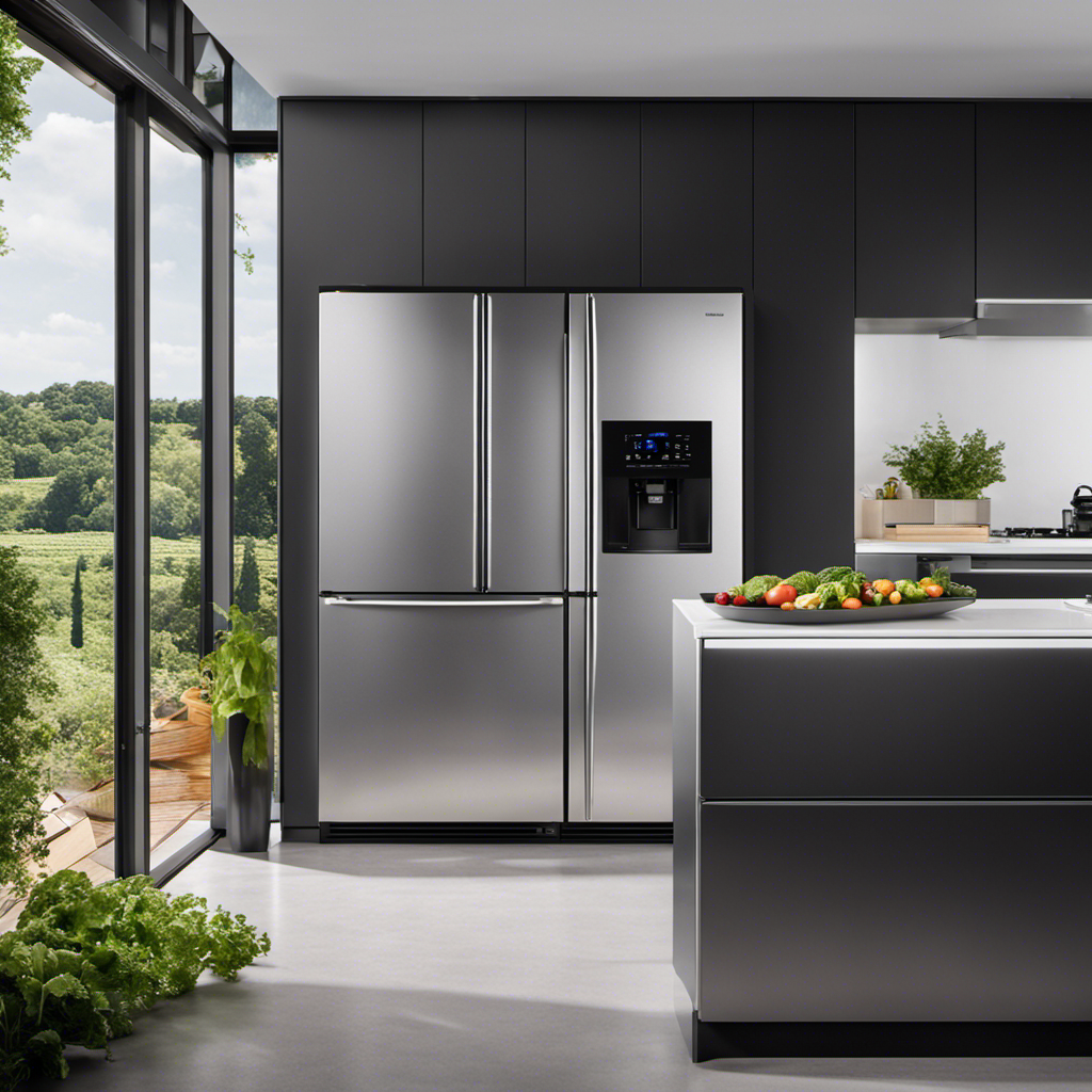 An image showcasing a sleek, modern refrigerator with a sturdy lock mechanism, designed for urban living