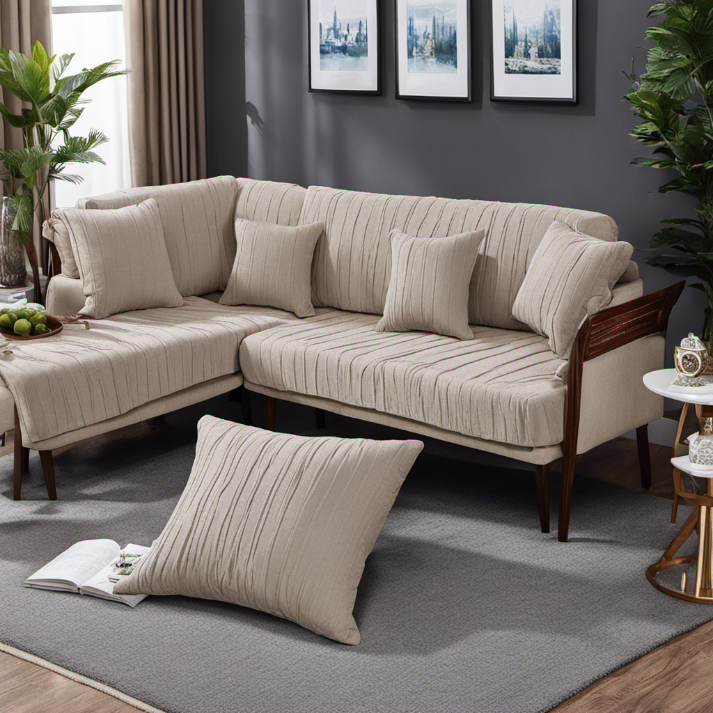 An image showcasing a cozy living room setup with Utopia Bedding throw pillows arranged neatly on a comfortable couch, exuding elegance and style