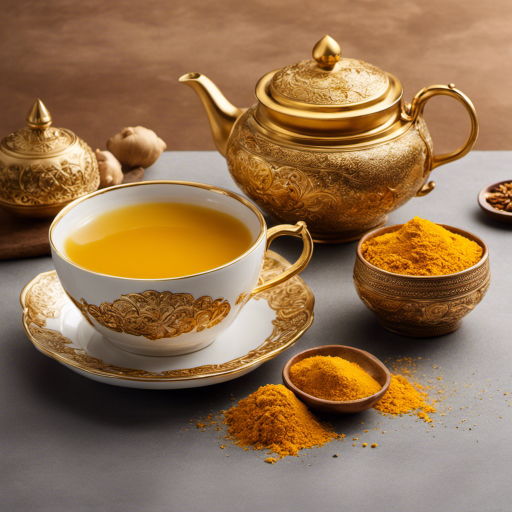 An image of a steaming cup of Vahdam Turmeric Ginger Tea, with golden hues swirling in the liquid