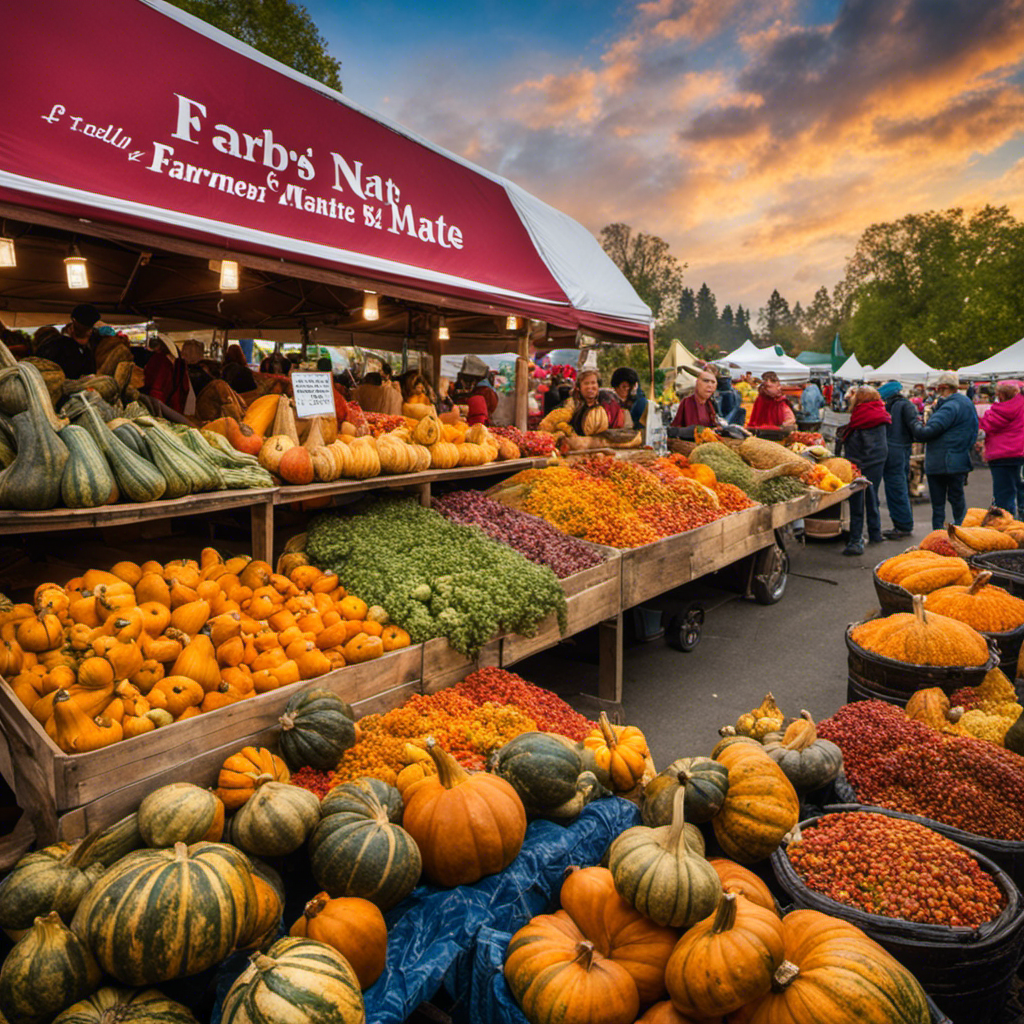 An image showcasing a vibrant farmers market in Washington, bustling with stalls adorned with colorful gourds, displaying an array of aromatic yerba mate blends, surrounded by enthusiastic customers sampling and savoring the invigorating drink