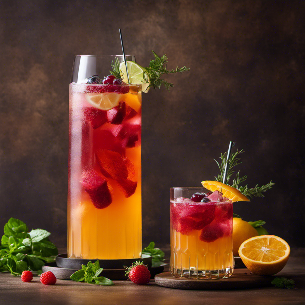 An image showcasing a tall, elegant glass filled with a vibrant and effervescent kombucha tea cocktail