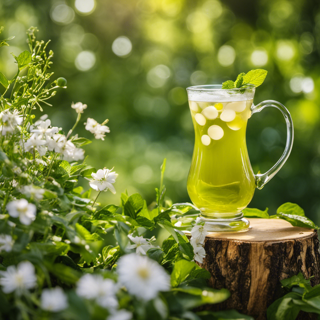 An image showcasing a refreshing glass of Kombucha Green Tea, filled with vibrant, effervescent bubbles