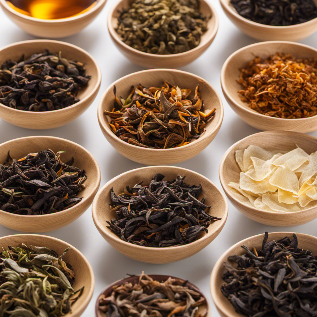 An image showcasing a wide variety of black tea leaves, each with unique characteristics