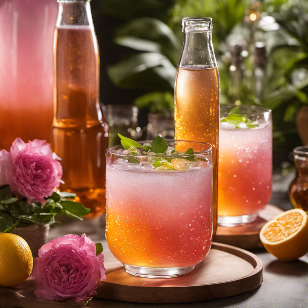 An image showcasing a vibrant, translucent glass filled with effervescent Kombucha tea