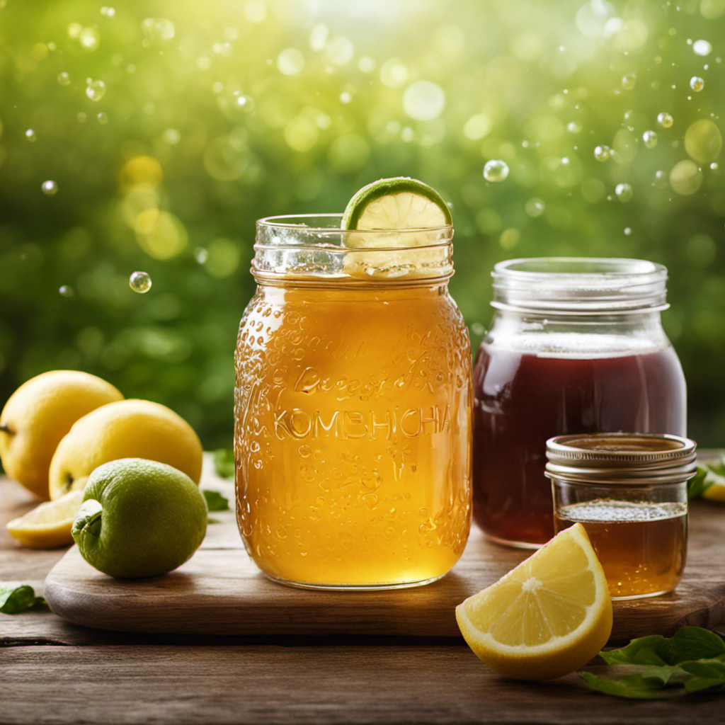 An image showcasing a glass jar filled with homemade kombucha tea, devoid of sugar