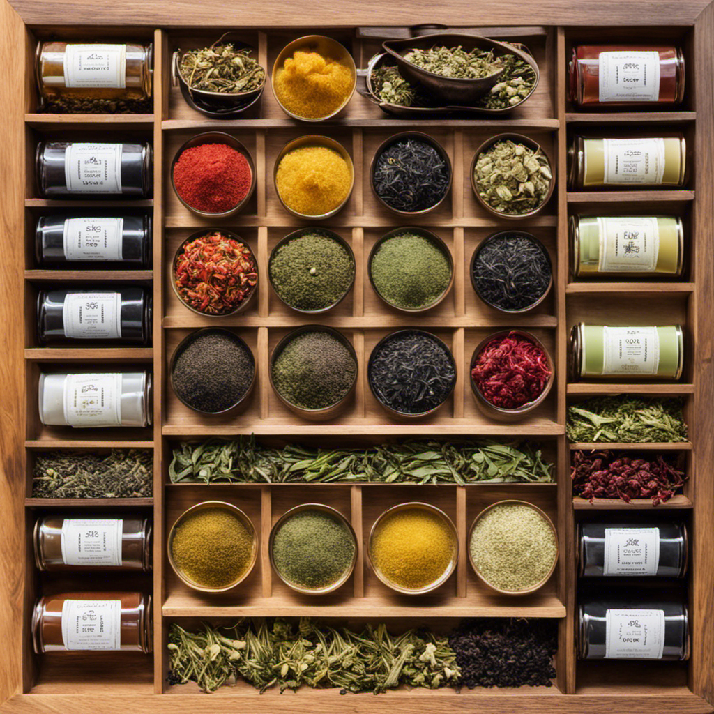 An image showcasing a variety of loose leaf teas, including black, green, oolong, and white teas, displayed alongside a collection of fresh fruits and herbs, alluding to the diversity of flavors and ingredients ideal for brewing delicious kombucha