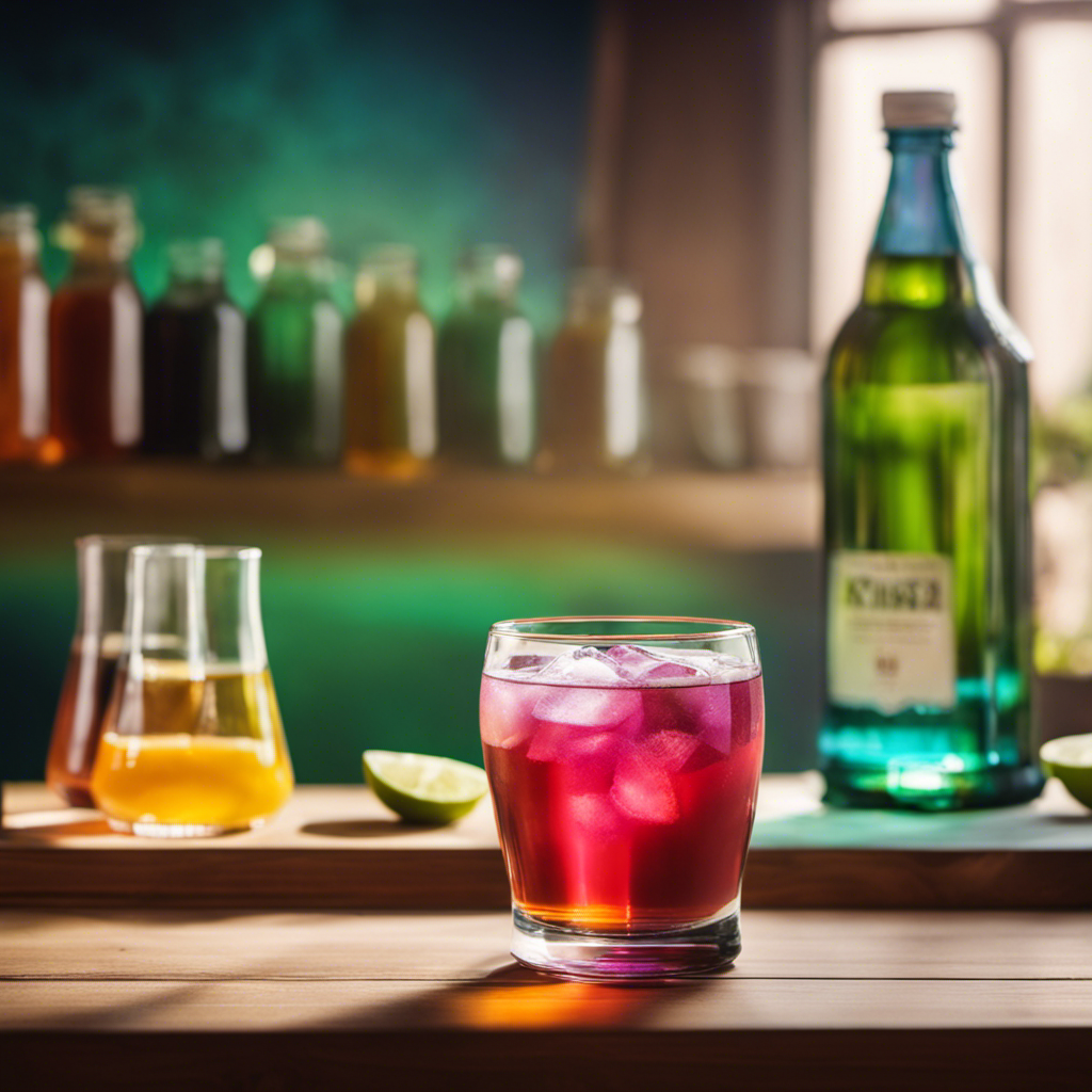 An image showcasing a glass of Kombucha tea, visually representing its acidity through vibrant colors