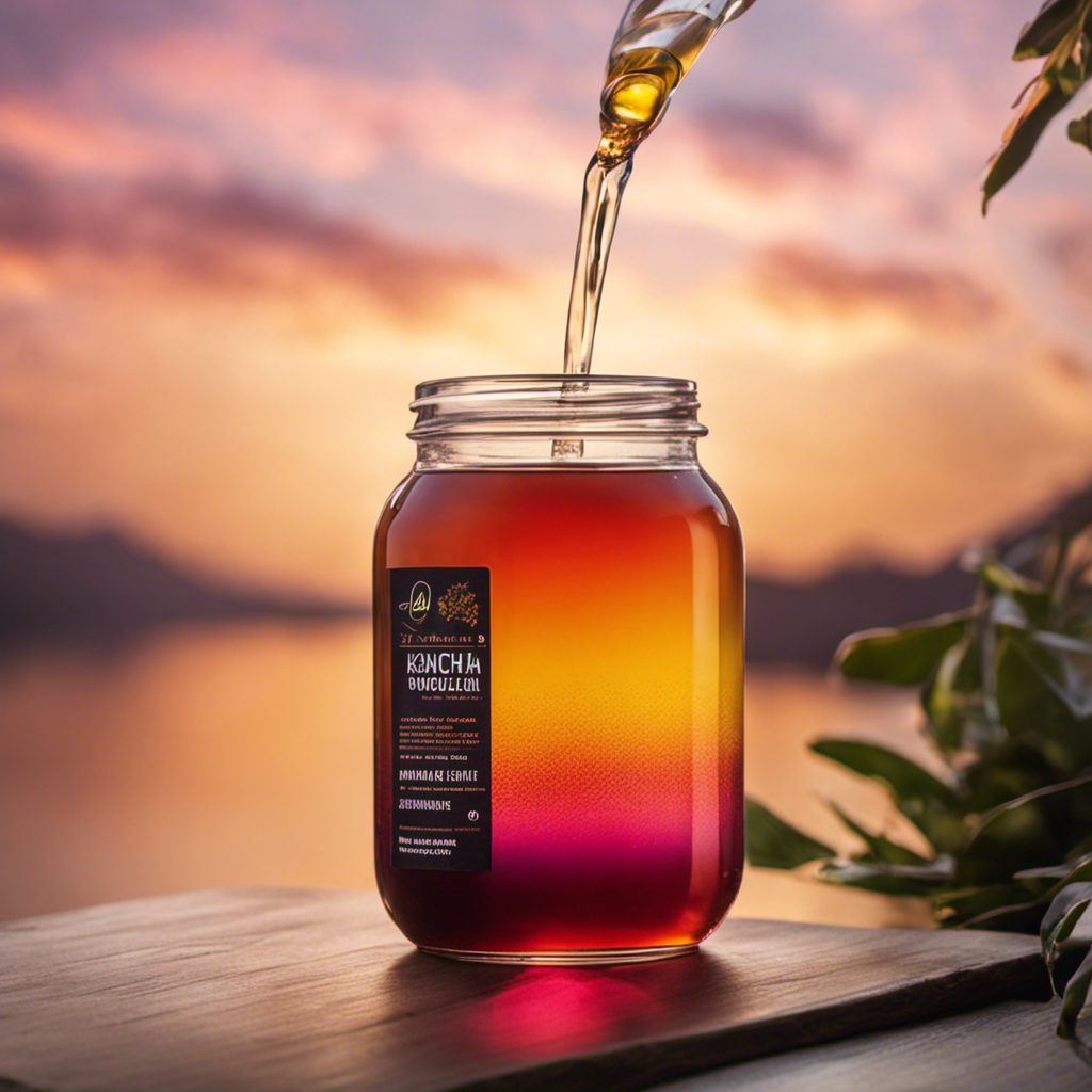 An image showcasing a glass filled with rich amber Kombucha tea, emitting gentle effervescence
