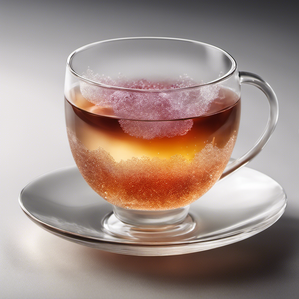An image capturing a glass teacup with a translucent white layer of kombucha resting on the surface